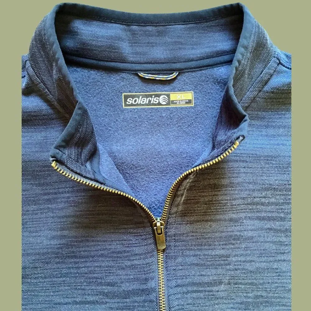 NWOT Solaris Navy/Blue Heather Men's Mock Collar Pullover w/zipper XL
